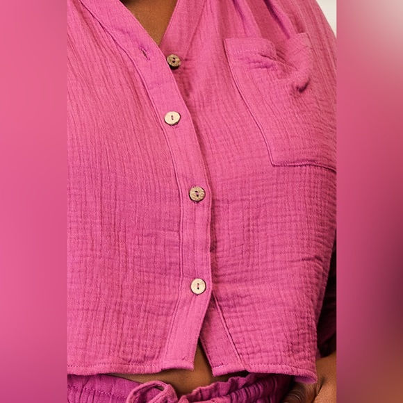 NEW Double Take Textured Shirt and Elastic Waist Shorts 2 PC Matching Set - Picture 3 of 9